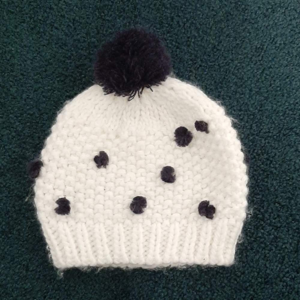 3 pommes white knit hat